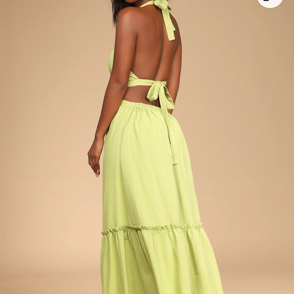 Lulus Island Vacay Light Green Tie-Back Maxi Dress M NWT - Picture 2 of 8